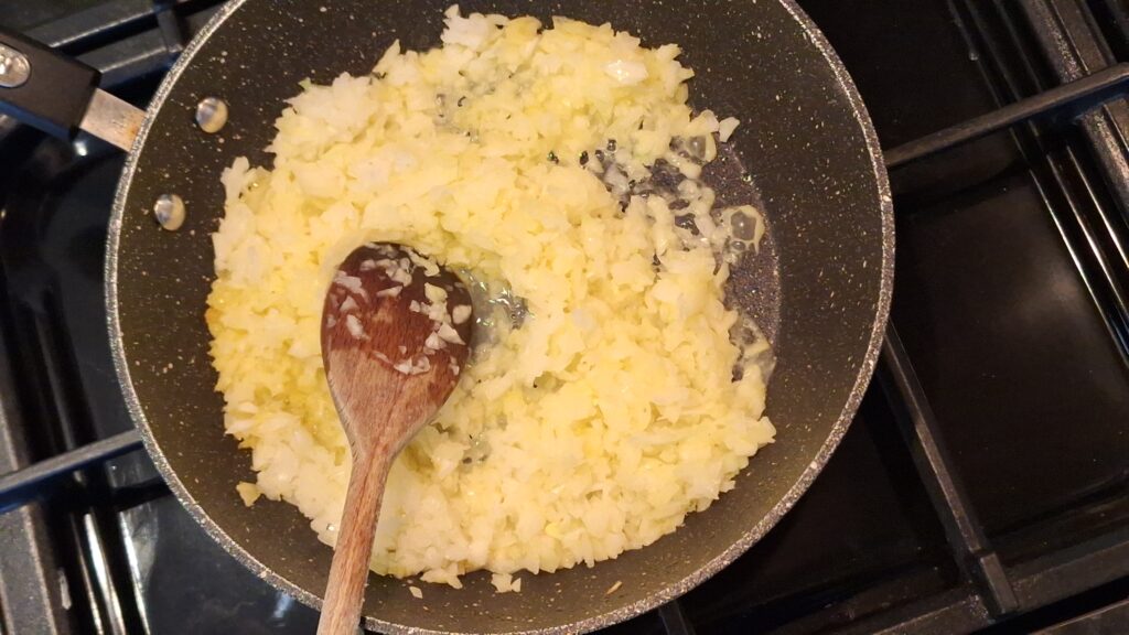 Chopped onions in pan