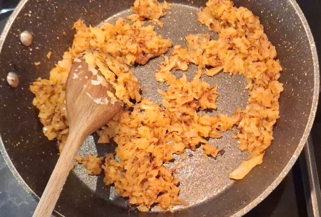 Browned onions in pan
