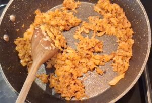 Browned onions in pan
