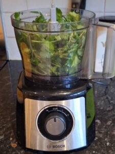 Coriander in food processor