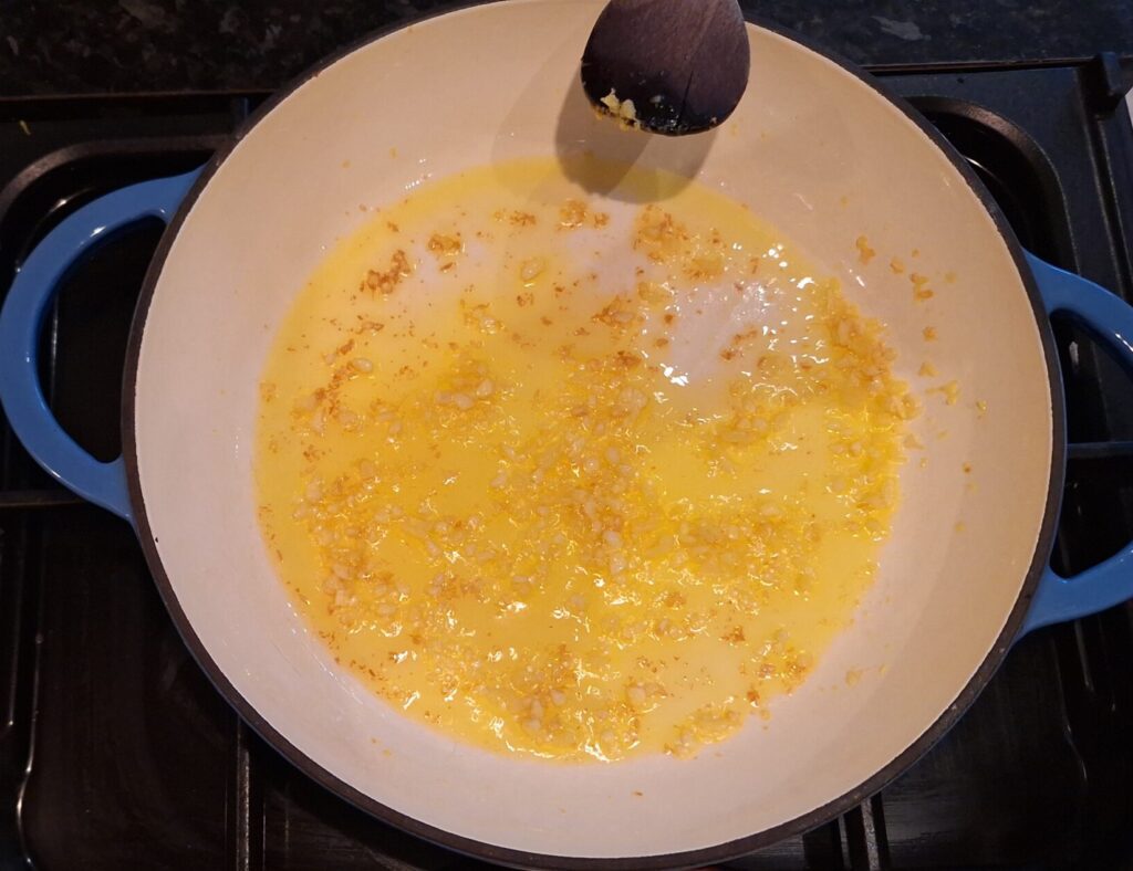 Browning the garlic ginger
