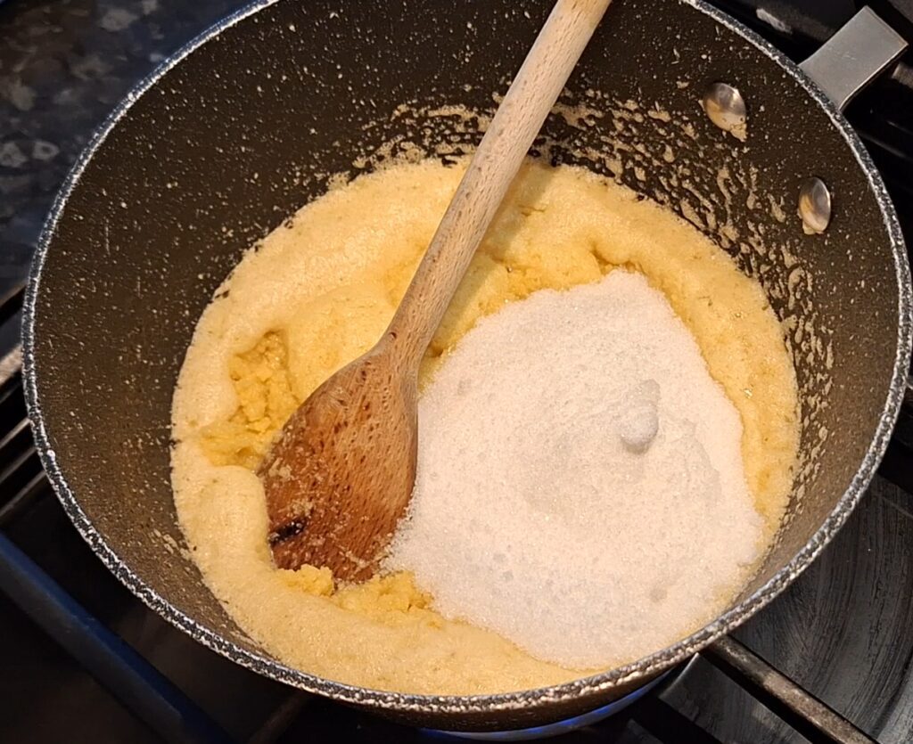 Sugar added to pan