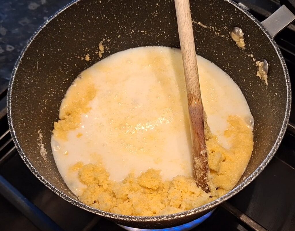 Milk added to pan