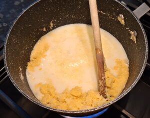 Milk added to pan