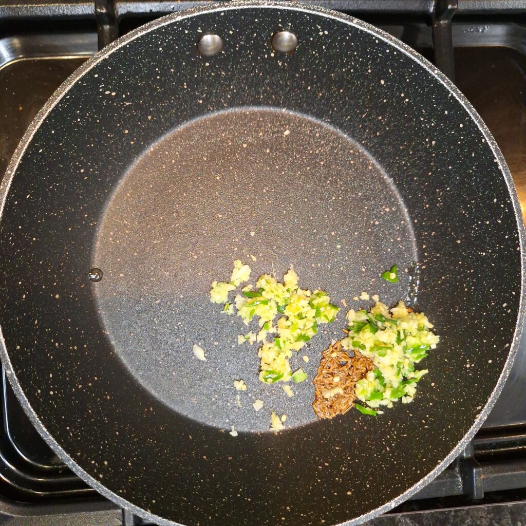 Garlic, ginger, green chillies and cumin seeds