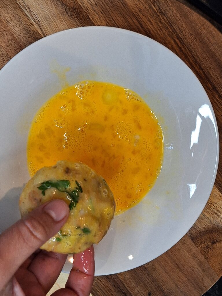 Dip the patties in the egg