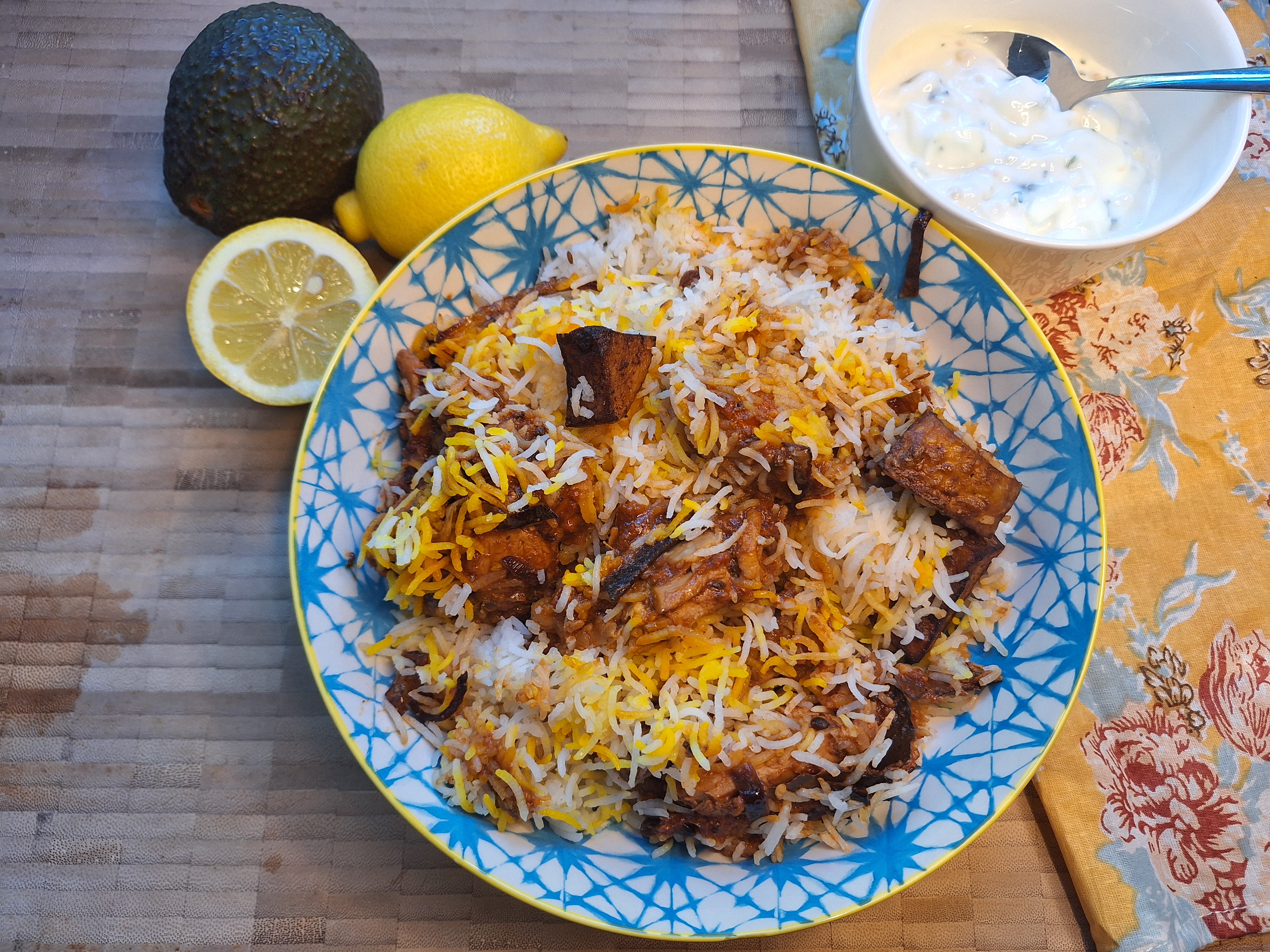 Pakistani Chicken Biryani and boondi raita ready to eat