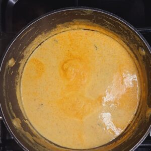 Karhi thickened after simmering, oil has separated