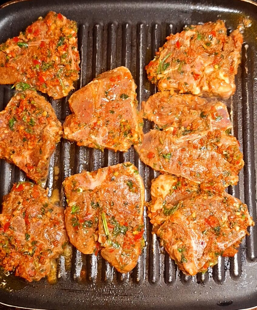 Lamb loin chops on griddle
