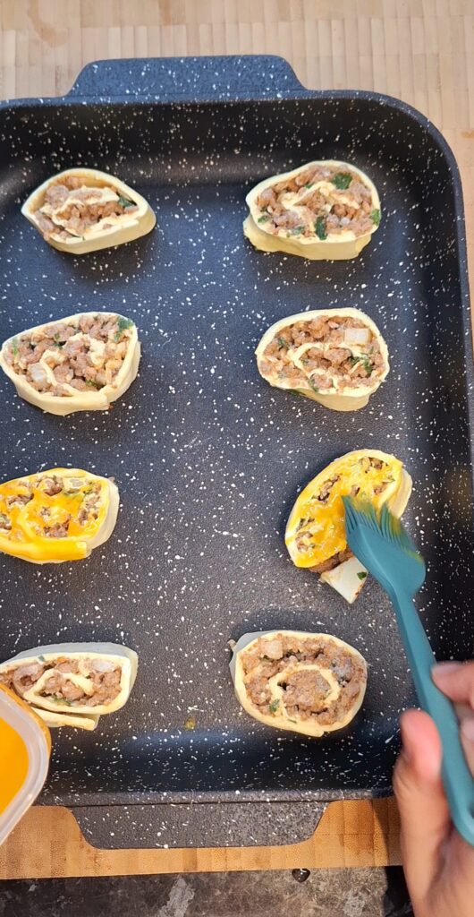Egg wash on pinwheels