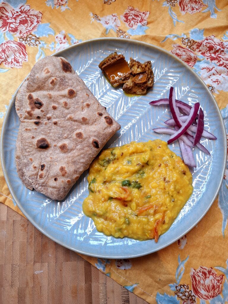 Tarka daal ready to serve with roti