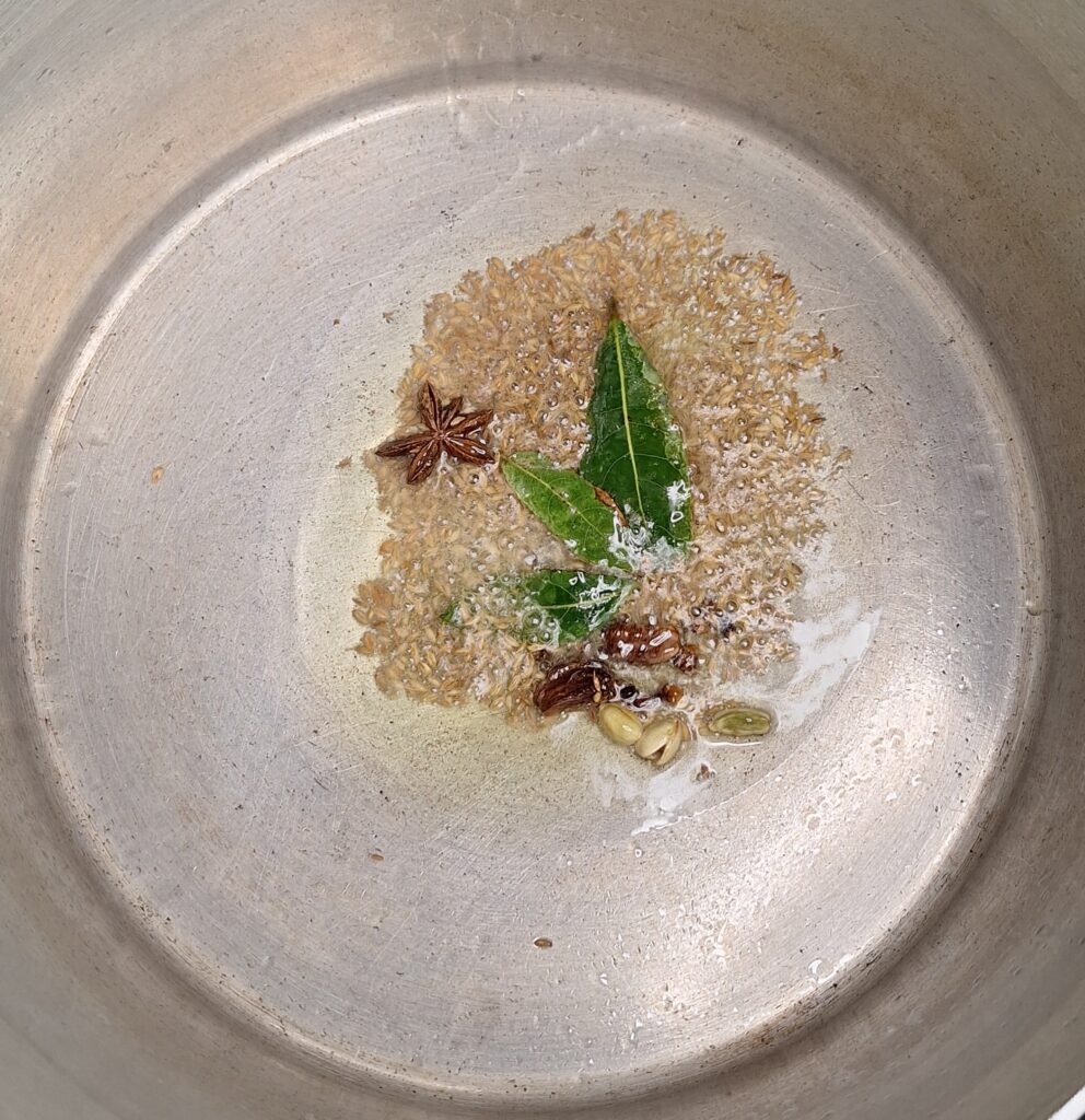 Fry spices for chana pulao