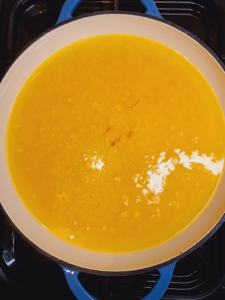 Rice, yellow food colouring and saffron
