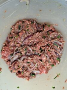 Mince beef mixed read to marinate