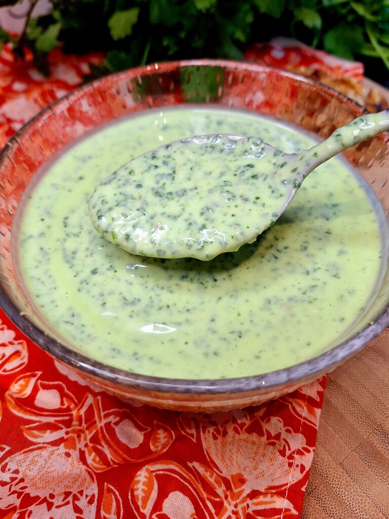Mint and coriander chutney ready to serve