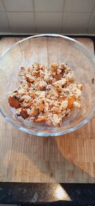 Muffins crumbled in trifle bowl