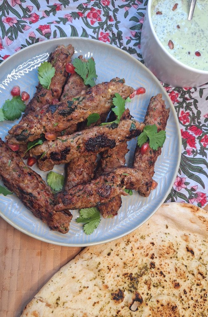 Grilled meat Skewers and naan