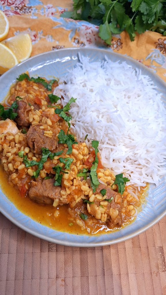 Daal Gosht served with basmati rice