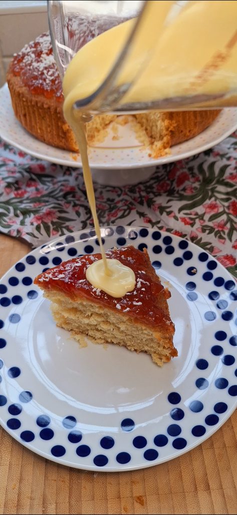 Moist coconut and jam cake