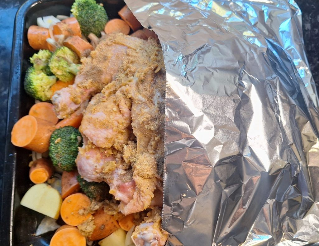 Cover chicken with foil