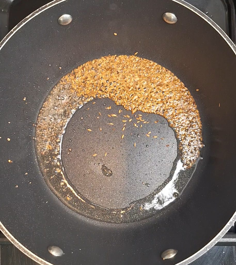 Heat oil, mustard seeds and cumin seeds