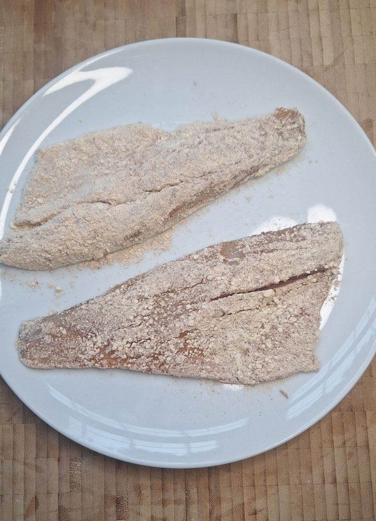 Seabass coated in spiced flour