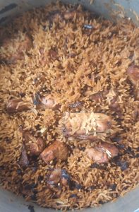 Chicken Pulao after it's been steamed