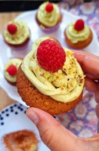 Pistachio cupcake with raspberry